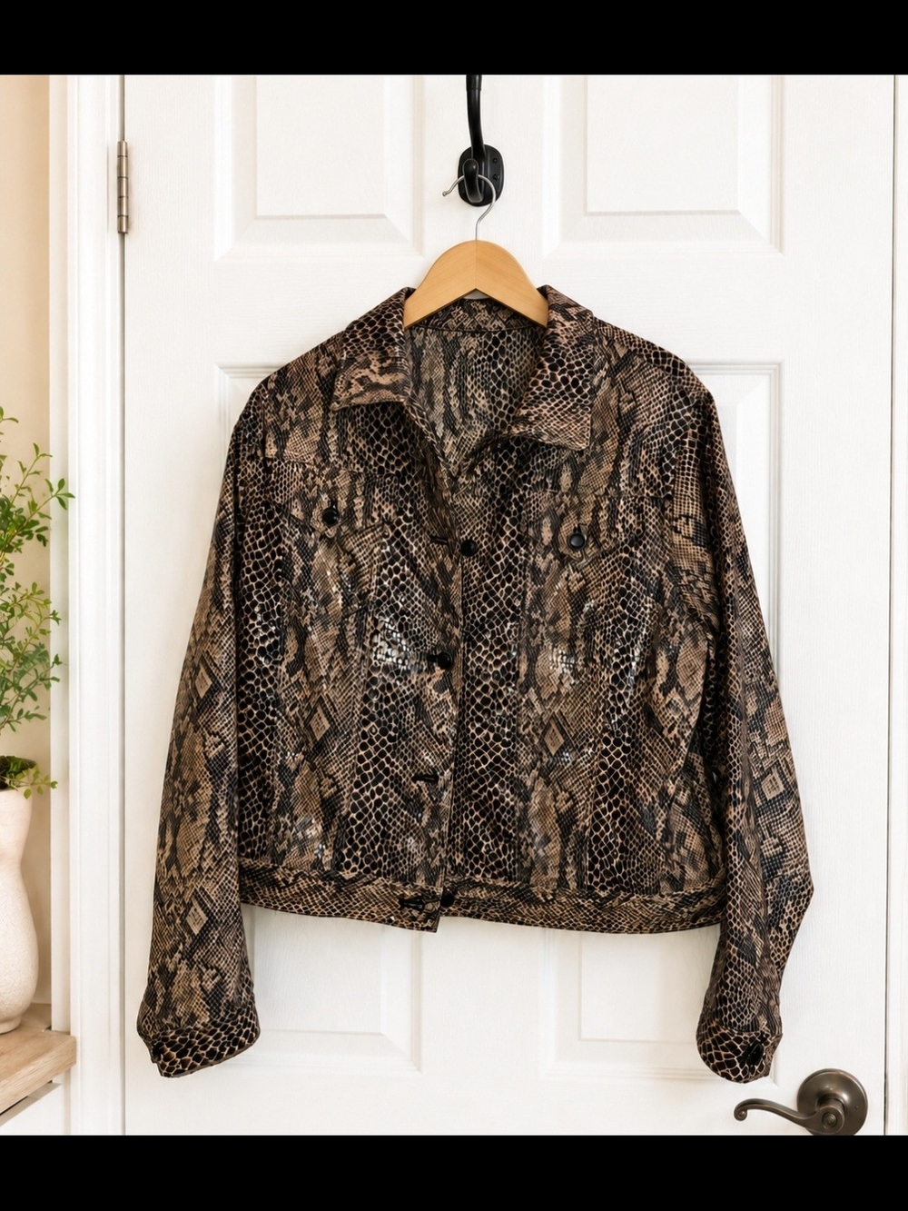 Amanda Smith Snake-Print Button-Front Jacket - Brown/Black